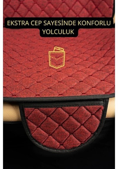 Hyundai Accent Era 2005-2011terletmez Kaymaz Keten Oto Minder Kılıf Komple Set 7 Parça Kırmızı Ön Ve Arka