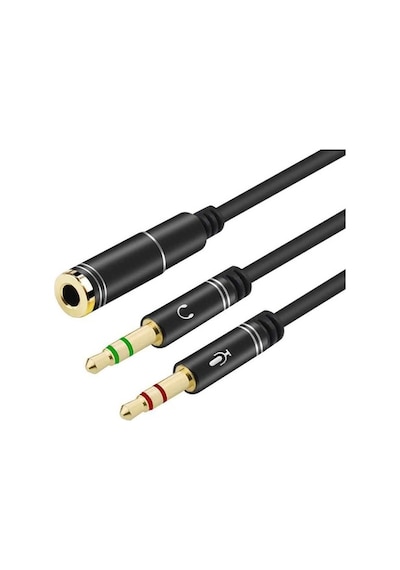 3.5 MM Aux Kulaklık Mikrofon Dönüştürücü Birleştirici Kablo Siyah