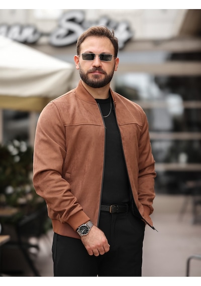 Yeni Sezon Kolej Bomber Süet Ceket Kahverengi