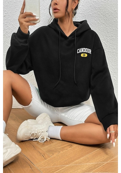 Candour Baskılı Oversize Sweatshirt Siyah