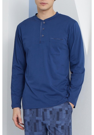 Kly Erkek Uzun Kol Midi Yaka İndigo Pijama Takımı C9t2n5o6 001