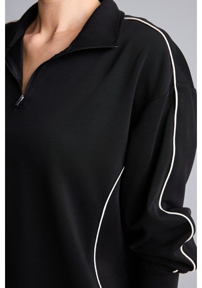 Defacto Ultra Yumuşak Standart Fit Yarım Fermuarlı Biyeli Dik Yaka Modal Sporcu Basic Sweatshirt H4537ax26aubk81 Siyah-bk81