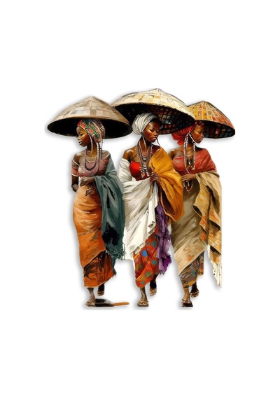 Üç Afrikalı Kadın Şapkalı - Metal Tablo - Dec0094 69 X 80 Cm Çok Renkli
