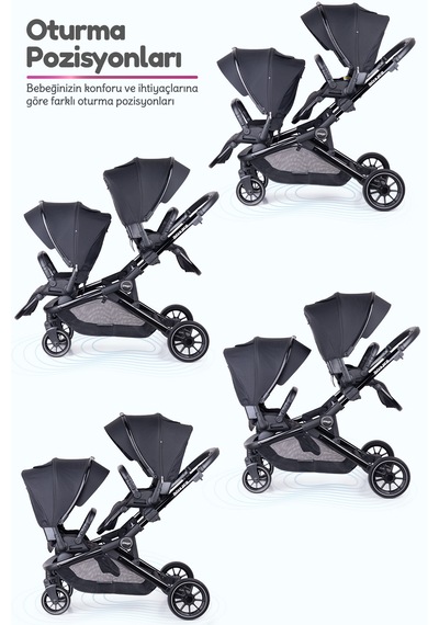Prego İbiza Pro Çift Yönlü İkiz Bebek Arabası Uv Tenteli -yağmurluk-ayak Örtüsü- 2 Adet Puset Dahil - Tam Set Yeni Seri