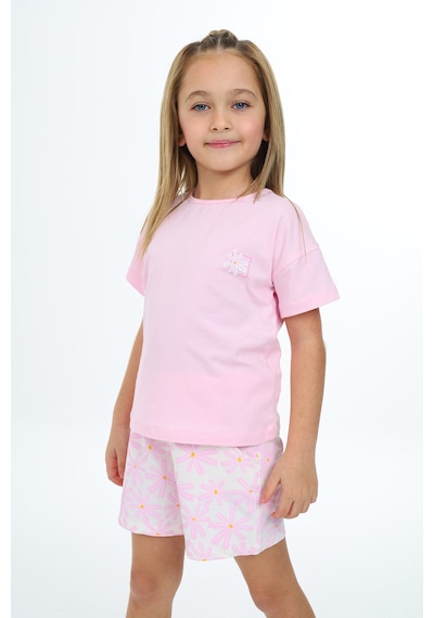 Toontoy Kids Toontoy Kız Çocuk Garni Ve Üst Çiçek Baskılı Şortlu Takım Açık Pembe