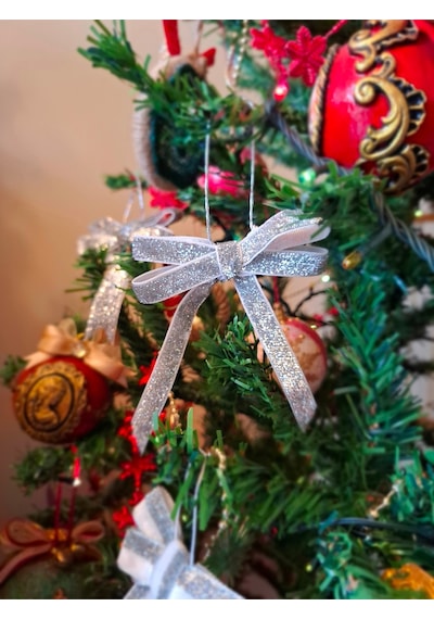 Paşateks Simli Gümüş Fiyonk Askılı Yılbaşı Noel Ağaç Süsü Ve Dekoratif Kurdele