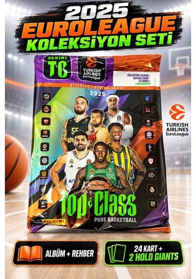 Panini Top Class 2025 Euroleague Dergi Koleksiyon Albümü Rehber 24 Kart + 2 Holo Giants