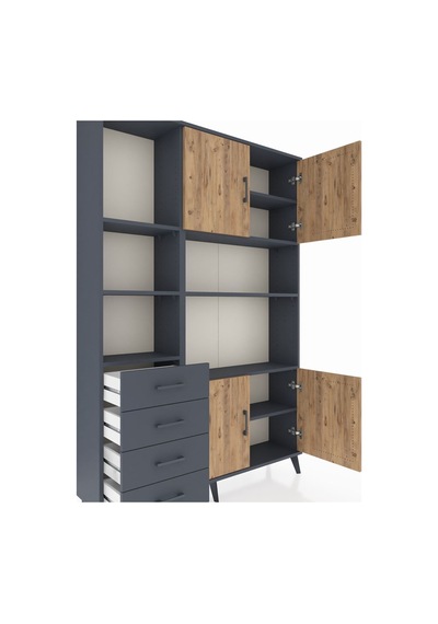 Arges Dolap 8 Raflı 4 Çekmeceli 4 Kapaklı 132x30x195 Antrasit-çam/antrasit Atlas Çam/antrasıt Arges Dolap 8 Raflı 4 Çekmeceli 4 Kapaklı 132x30x195 Antrasit-çam/antrasit Atlas Çam/antrasıt