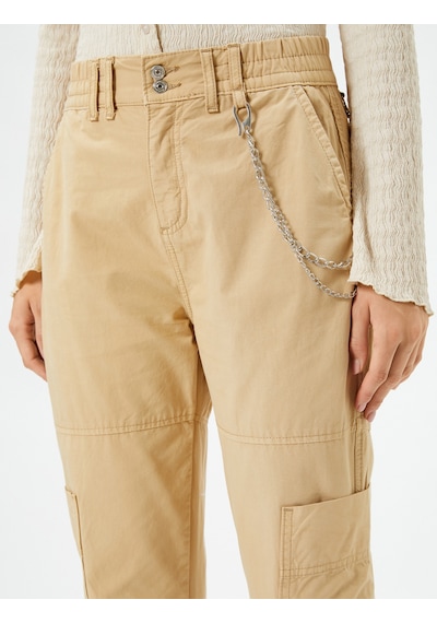 Koton Jogger Gabardin Pantolon Zincir Detaylı Cepli Beli Lastikli Deve Tüyü 4wal40010mw Taba