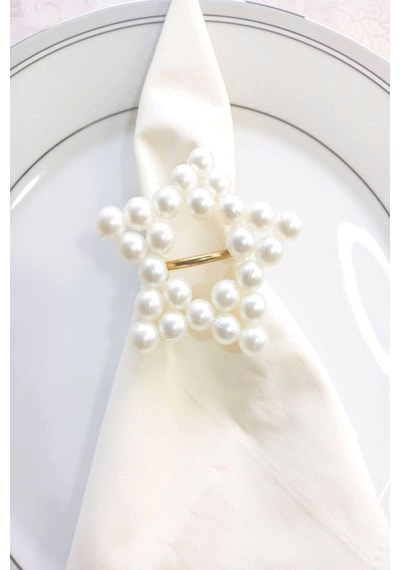 6 Adet Pearl Golden Metal Halkalı Yıldız Peçete Yüzüğü