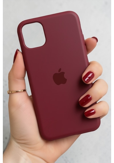 Iphone 11 Uyumlu Kılıf Logolu Lansman Soft Yumuşak Içi Kadife Silikon Kapak Bordo