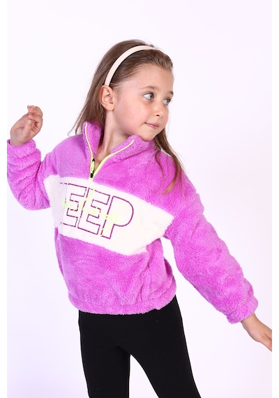 Toontoy Kız Çocuk Nakışlı Peluş Sweatshirt Mor