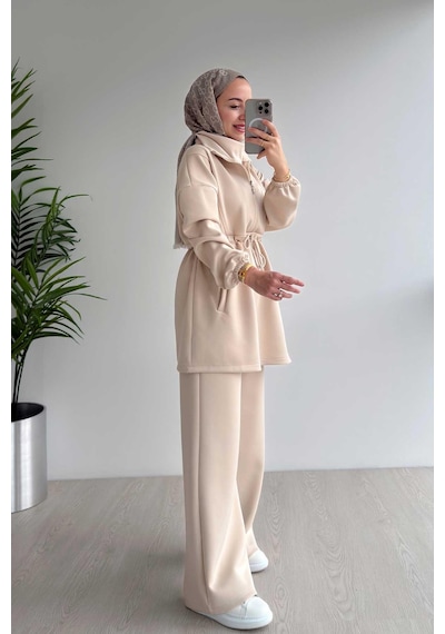 Ka Hijab Tasarım Yaka Scuba Takım - Bej