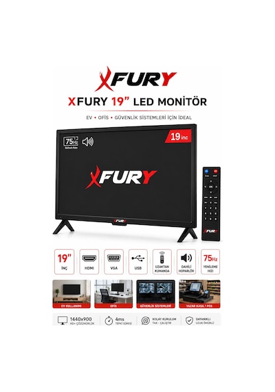 Fury 19" Sesli Uzaktan Kumandalı 75hz 5ms Hdmı Vga Geniş Ekran Monitör