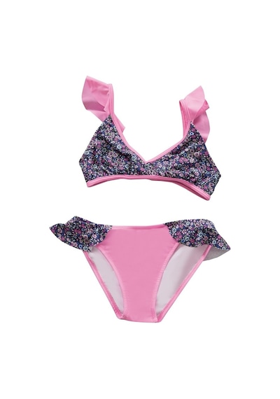 Endeep Kız Çocuk Çiçek Desenli Volanlı Bikini Takımı Lacivert