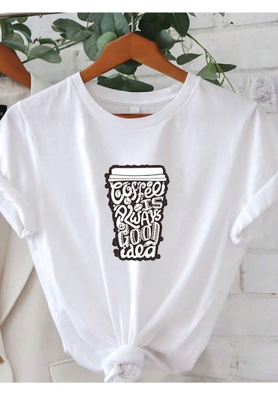 Uyguntarz Unisex Kahve Severlere Özel Tasarım Basklı Tshirt Beyaz