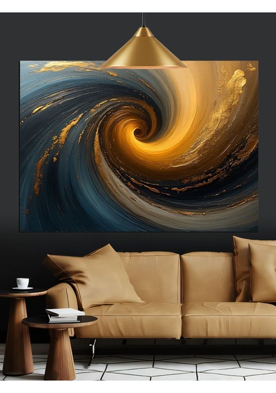 Altın Renklerde Soyut Spiral Girdap Dekoratif Kanvas - Mdf Ahşap Tablo
