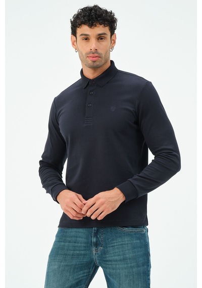 Uzun Kollu Regular Fit Erkek Polo Yaka T-shirt Lacivert
