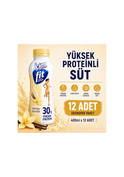 Fit Yüksek Proteinli Vanilyalı Laktozsuz Süt 400 Ml X 12 Adet