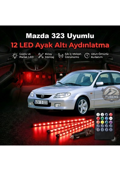 Mazda 323 Uyumlu Rgb Ayak Altı Led 12 Led Kumandalı Müzik Duyarlı Araç İçi Aydınlatma 7 Renk 12v 1