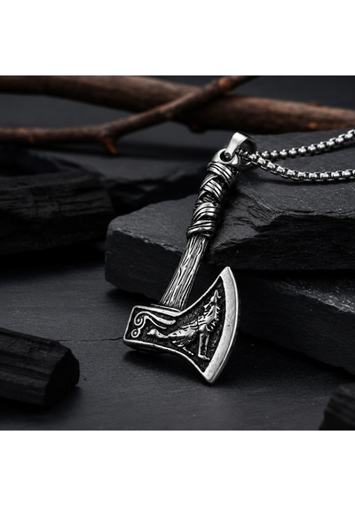Paslanmaz Çelik Iskandinav Norse Gotik Tarz Viking Balta Erkek Kolye Antik Gümüş
