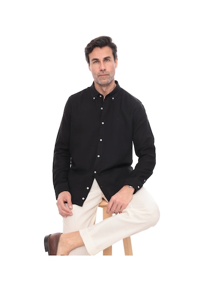 Slim Fit Uzun Kol Müslin Pamuk Rahat Nefes Alabilen Kumaştan Yaka Düğmeli Hediye Kutulu Erkek Gömlek Fs-004202 - Siyah-2863