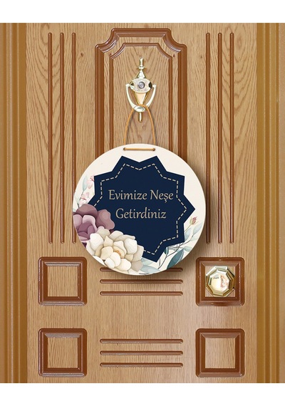 Evimize Neşe Getirdiniz" Yazılı Mdf Kapı Süsü 22.5 Cm Dekoratif Halat Askılı Giriş Dekoru Bordo