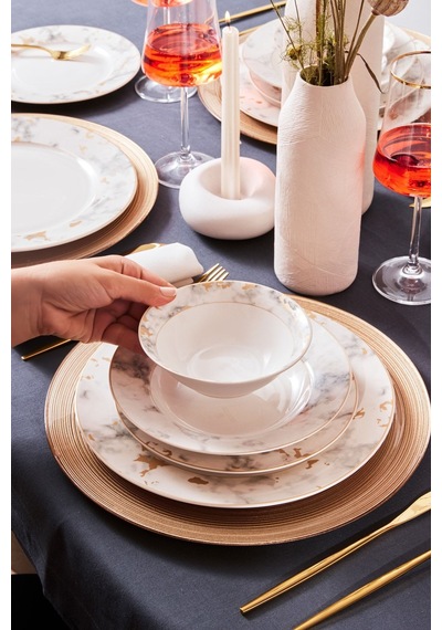 Karaca  Forever Bone Marble 24 Parça 6 Kişilik Yemek Takımı