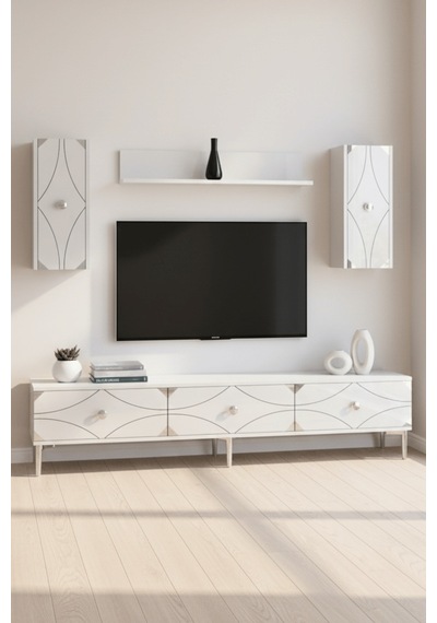 Tvr1897bs - Alfa Tvr180 Tv Ünitesi Takım , Tv Sehpası Beyaz - Sılver 180cm