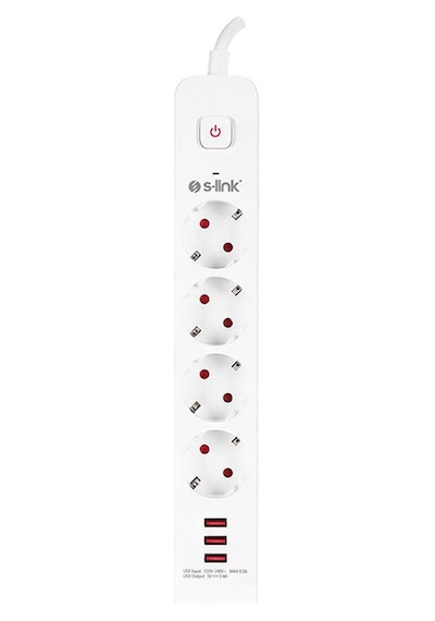 S-Link SPG403U 1.5M 750 Joule 3 USB 5V2.4A 4'lü Anahtarlı Akım Korumalı Priz