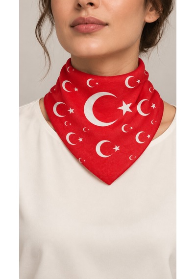 Herşeynota 10 Lu Kırmızı Ay Yıldız Desenli %100 Pamuk 52x52 Cm Fular Bandana Seti Çok Renkli