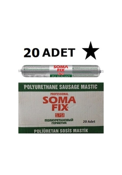 20 Adet 600 Ml Somafix Siyah Poliüretan Mastik Sosis Dış Cephe Pu Siyah