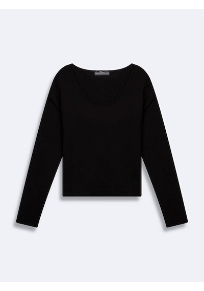 Ltb Mabada Kesik V Yaka Soluk Görünümlü Siyah Sweatshırt 1125810666089 Siyah