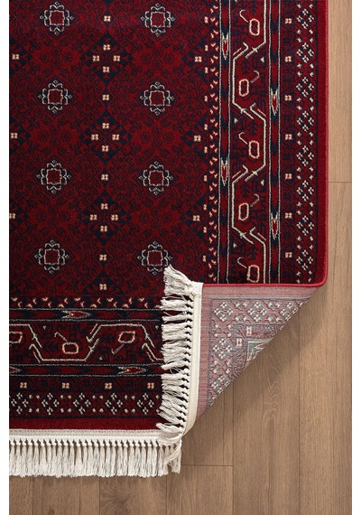 Cotto Home Fesane Fn006j Bordo Renk Pamuk Taban Afgan Desenli Salon Oturma Odası Halısı