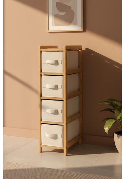 Digithome Bambu Slim 4 Çekmeceli Dolap Organizer Çok Amaçlı Düzenleyici Şifonyer Db-0048 Kahverengi