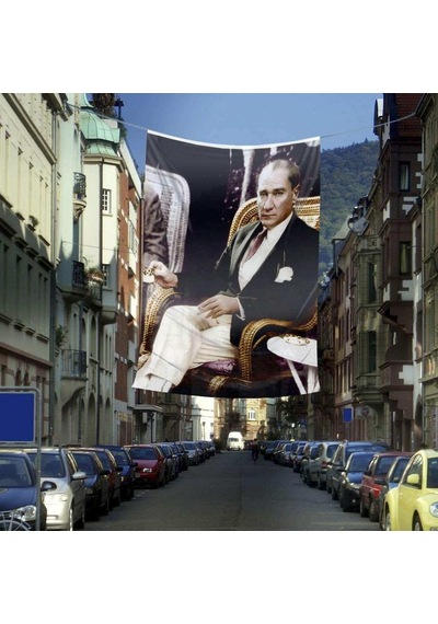 Sivil Mustafa Kemal Atatürk Poster Dış Cephe Bayrağı - 4 X 6 Metre 1