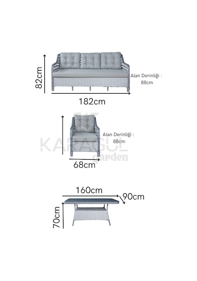 Takim Athena Gümüş Gri 3+1+1 Balkon Bahçe Takimi