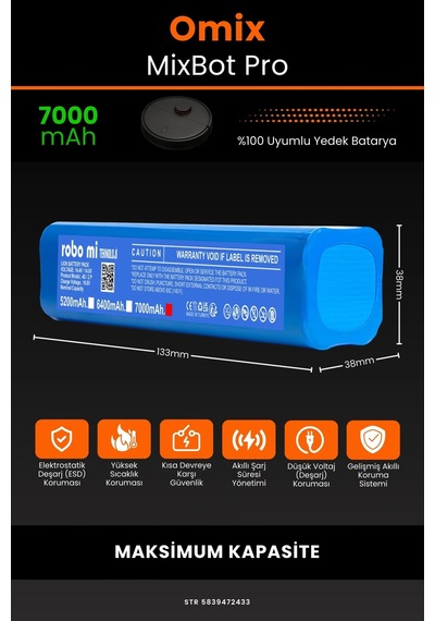 Omix Mixbot Pro 7000mAh Robot Süpürge Bataryası