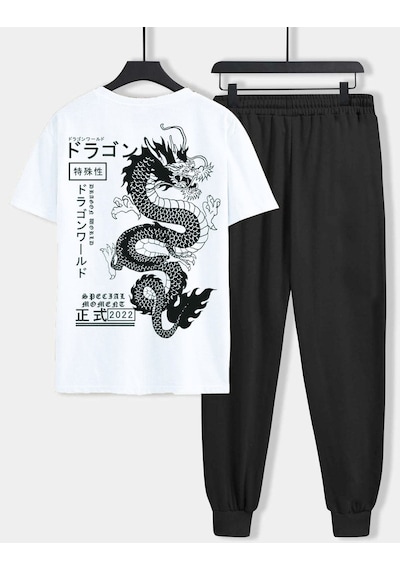 Dragon Beyaz T-shirt Siyah Eşofman Altı Jogger- Baskılı Alt Üst Eşofman Takım Oversize Bisiklet Yak Beyaz Siyah Dragon Beyaz T-shirt Siyah Eşofman Altı Jogger- Baskılı Alt Üst Eşofman Takım Oversize Bisiklet Yak Beyaz Siyah