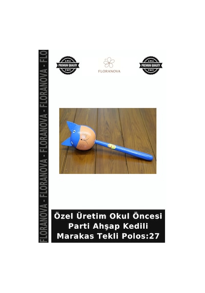 Özel Üretim Okul Öncesi Parti Ahşap Kedili Marakas Tekli Polos:27