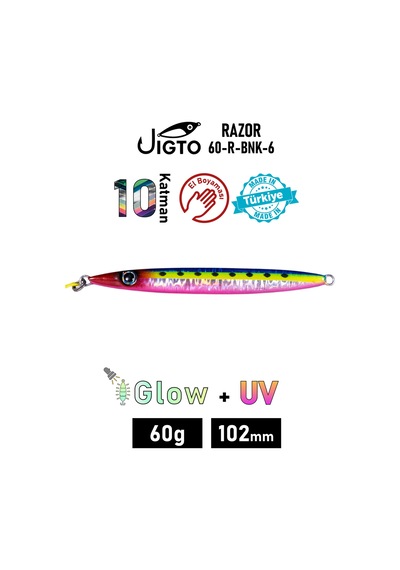 Jig, Zoka, Suni Yem, Glow Uv Metal Jig, 60gr 10cm Razor 60