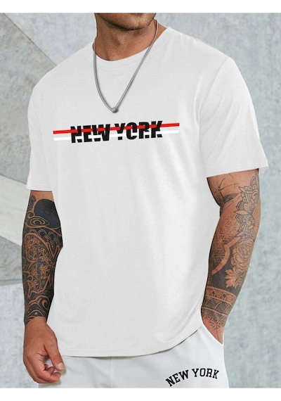 Altamira Unisex Beyaz New York Baskılı Oversize Tshirt 001