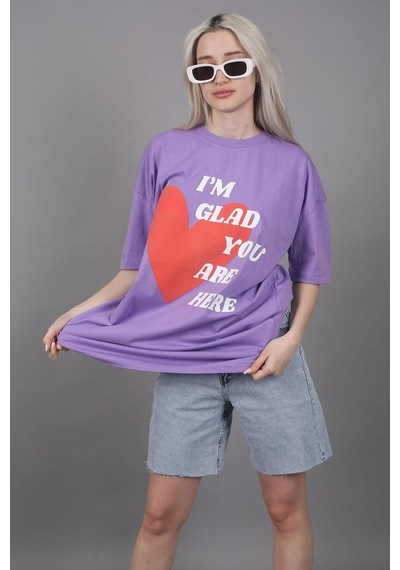 Mad Girls Lila Baskılı Tişört Mg1202