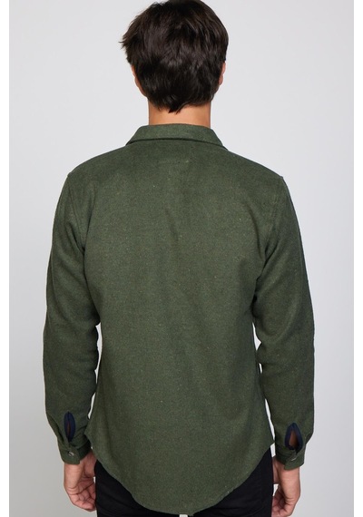 Tudors Slim Fit Kaşe Çıtçıtlı Armalı Düz Oduncu Haki Erkek Gömlek-28579-haki Haki