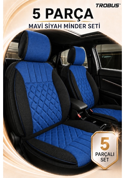Seat Ibiza 6l 5 Kapı 2002-2009 Üniversal Zerafet Serisi 5 Parça Ortopedik Koltuk Minderi Mavi Siyah