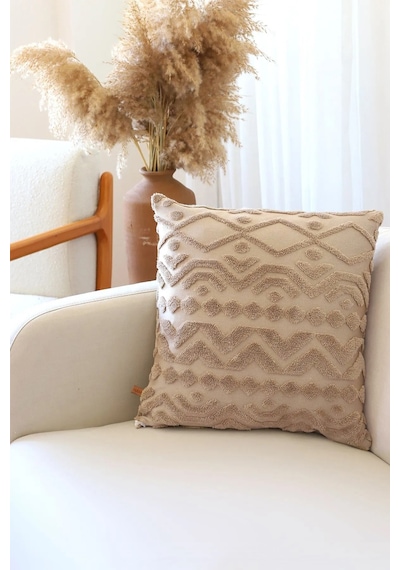 Bohem Özel Tasarım Punch Panç Desen Kare Dekoratif Kırlent Kılıfı 43x43 cm Letta Natural