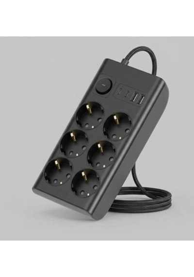 Akım Korumalı 6 Lı Priz 2xusb 2xtype-c Çıkış Yüksek Gerilim Koruma Çoklu Priz Çoğaltıcı