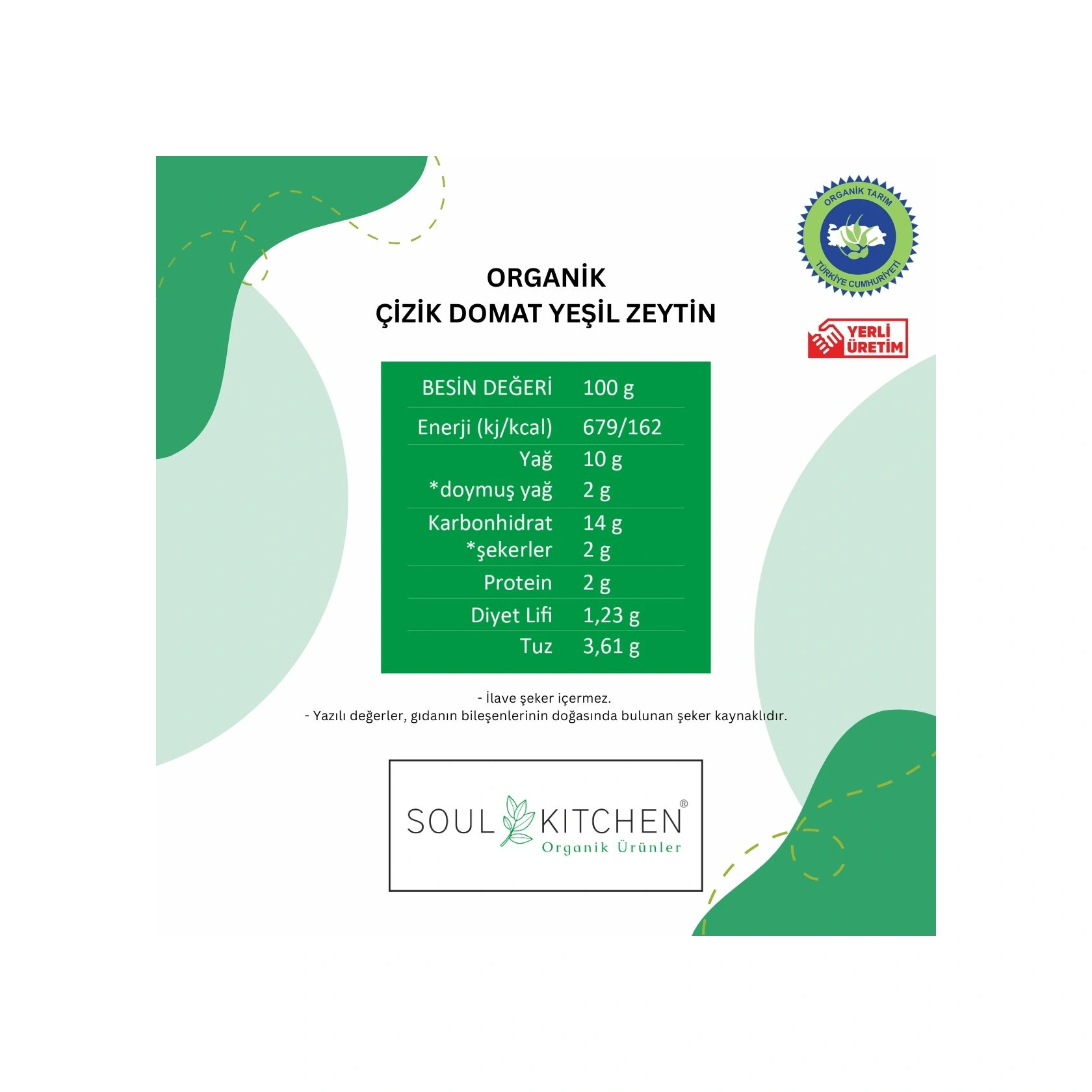 Soul Kitchen Organik Çizik Domat Yeşil Zeytin  300 G