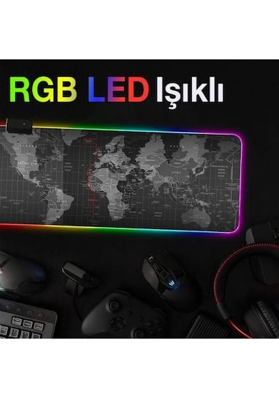 Polham Rgb Işıklı Mouse Pad, 14 Işık Modlu Kaymaz Tabanlı Kauçuk Kumaş Mouse Pad, 300 800
