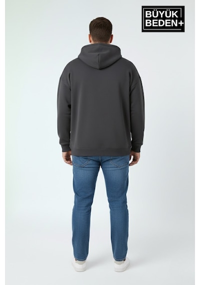 Süperlife Erkek Büyük Beden Ar Baskılı Kapüşonlu İnce Sweatshirt Spr26bsw963 Gri